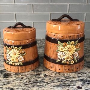 Vintage daisy floral barrel canisters (set of two)